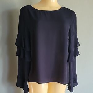 Elegant Navy Ruffle Sleeve Top